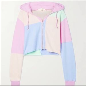 LoveShackFancy Pastel Paradise Patchwork Alden Crop Zip Hoodie XL NWT